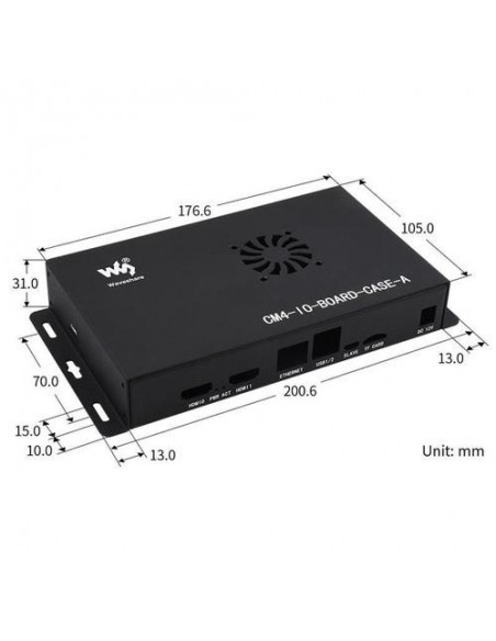 Metal Enclosure for Compute Module 4 IO Board (with Cooling Fan)