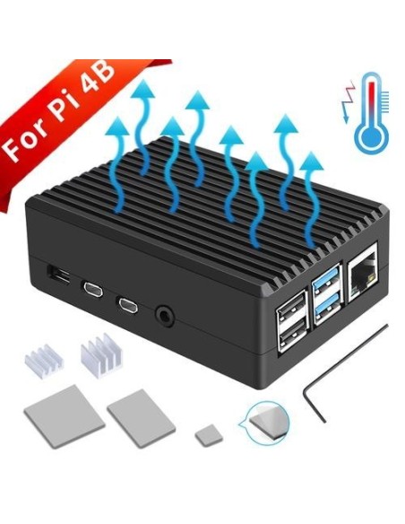 Aluminum Alloy Cooling Case for Raspberry Pi 4B-Black