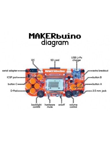 MAKERbuino Standard Assembled Kit. Labelled Product.