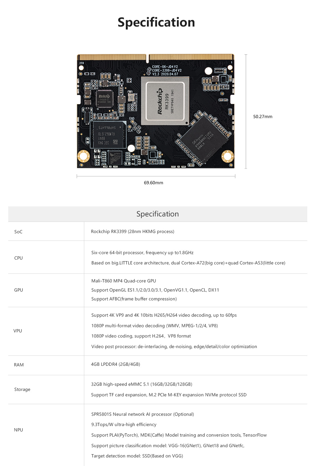 Specifications Core-3399JDV2